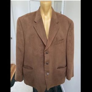 CHAPS RALPH LAUREN MENS 3 BUTTON BLAZER SPORT COAT JACKET BROWN SUEDE FINISH 48R